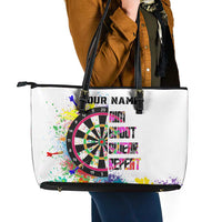 Colorful Dartboard and Splatter Paint Darts Leather Tote Bag Personalized Motivational Quote - Wonder Print Shop