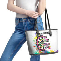 Colorful Dartboard and Splatter Paint Darts Leather Tote Bag Personalized Motivational Quote - Wonder Print Shop