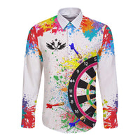 Colorful Dartboard and Splatter Paint Darts Long Sleeve Button Shirt Personalized Motivational Quote - Wonder Print Shop