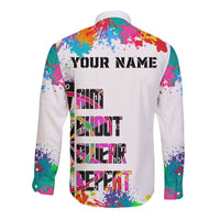 Colorful Dartboard and Splatter Paint Darts Long Sleeve Button Shirt Personalized Motivational Quote - Wonder Print Shop