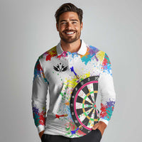 Colorful Dartboard and Splatter Paint Darts Long Sleeve Polo Shirt Personalized Motivational Quote - Wonder Print Shop