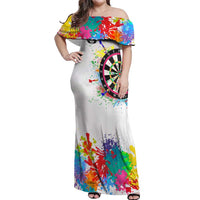 Colorful Dartboard and Splatter Paint Darts Off Shoulder Maxi Dress Personalized Motivational Quote - Wonder Print Shop