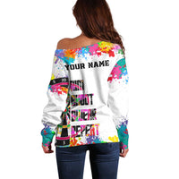 Colorful Dartboard and Splatter Paint Darts Off Shoulder Sweater Personalized Motivational Quote - Wonder Print Shop