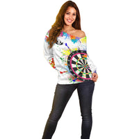 Colorful Dartboard and Splatter Paint Darts Off Shoulder Sweater Personalized Motivational Quote - Wonder Print Shop