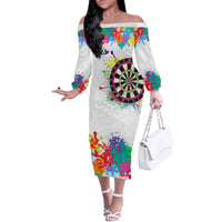 Colorful Dartboard and Splatter Paint Darts Off The Shoulder Long Sleeve Dress Personalized Motivational Quote - Wonder Print Shop