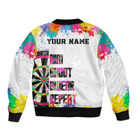 Colorful Dartboard and Splatter Paint Darts Sleeve Zip Bomber Jacket Personalized Motivational Quote - Wonder Print Shop