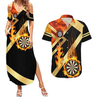 Flaming Dartboard Darts Couples Matching Summer Maxi Dress and Hawaiian Shirt Personalized Bold Geometric Patterns - Wonder Print Shop