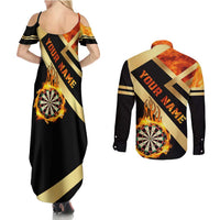 Flaming Dartboard Darts Couples Matching Summer Maxi Dress and Long Sleeve Button Shirt Personalized Bold Geometric Patterns - Wonder Print Shop