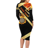 Flaming Dartboard Darts Family Matching Long Sleeve Bodycon Dress and Hawaiian Shirt Personalized Bold Geometric Patterns - Wonder Print Shop