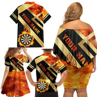 Flaming Dartboard Darts Family Matching Off Shoulder Short Dress and Hawaiian Shirt Personalized Bold Geometric Patterns - Wonder Print Shop