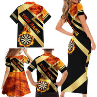 Flaming Dartboard Darts Family Matching Short Sleeve Bodycon Dress and Hawaiian Shirt Personalized Bold Geometric Patterns - Wonder Print Shop