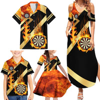 Flaming Dartboard Darts Family Matching Summer Maxi Dress and Hawaiian Shirt Personalized Bold Geometric Patterns - Wonder Print Shop