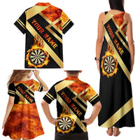 Flaming Dartboard Darts Family Matching Tank Maxi Dress and Hawaiian Shirt Personalized Bold Geometric Patterns - Wonder Print Shop