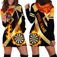 Flaming Dartboard Darts Hoodie Dress Personalized Bold Geometric Patterns - Wonder Print Shop