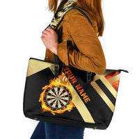 Flaming Dartboard Darts Leather Tote Bag Personalized Bold Geometric Patterns - Wonder Print Shop