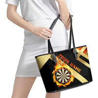 Flaming Dartboard Darts Leather Tote Bag Personalized Bold Geometric Patterns - Wonder Print Shop