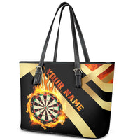 Flaming Dartboard Darts Leather Tote Bag Personalized Bold Geometric Patterns - Wonder Print Shop
