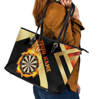 Flaming Dartboard Darts Leather Tote Bag Personalized Bold Geometric Patterns - Wonder Print Shop