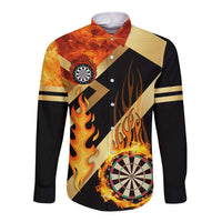 Flaming Dartboard Darts Long Sleeve Button Shirt Personalized Bold Geometric Patterns - Wonder Print Shop