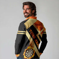 Flaming Dartboard Darts Long Sleeve Polo Shirt Personalized Bold Geometric Patterns - Wonder Print Shop
