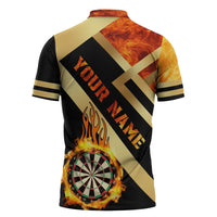Flaming Dartboard Darts Zipper Polo Shirt Personalized Bold Geometric Patterns - Wonder Print Shop