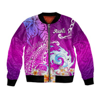 Hawaii Plumeria Flower Bomber Jacket Plumeria FLowers And Polynesian Pattern - Wonder Print Shop