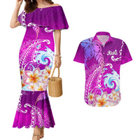 Hawaii Plumeria Flower Couples Matching Mermaid Dress and Hawaiian Shirt Plumeria FLowers And Polynesian Pattern - Wonder Print Shop