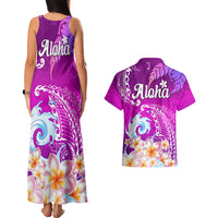 Hawaii Plumeria Flower Couples Matching Tank Maxi Dress and Hawaiian Shirt Plumeria FLowers And Polynesian Pattern - Wonder Print Shop