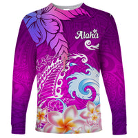 Hawaii Plumeria Flower Long Sleeve Shirt Plumeria FLowers And Polynesian Pattern - Wonder Print Shop