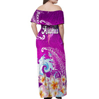 Hawaii Plumeria Flower Off Shoulder Maxi Dress Plumeria FLowers And Polynesian Pattern - Wonder Print Shop