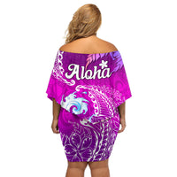 Hawaii Plumeria Flower Off Shoulder Short Dress Plumeria FLowers And Polynesian Pattern - Wonder Print Shop