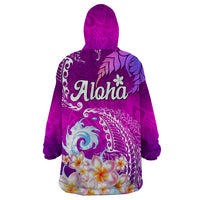 Hawaii Plumeria Flower Wearable Blanket Hoodie Plumeria FLowers And Polynesian Pattern - Wonder Print Shop