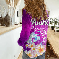 Hawaii Plumeria Flower Women Casual Shirt Plumeria FLowers And Polynesian Pattern - Wonder Print Shop