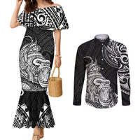 hawaii-polynesian-couples-matching-mermaid-dress-and-long-sleeve-button-shirts-gorila-tatoo-polynesian-style