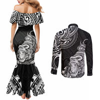 hawaii-polynesian-couples-matching-mermaid-dress-and-long-sleeve-button-shirts-gorila-tatoo-polynesian-style