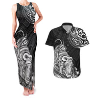 Hawaii Polynesian Couples Matching Tank Maxi Dress and Hawaiian Shirt Gorila Tatoo Polynesian Style - Wonder Print Shop