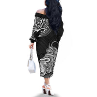 Hawaii Polynesian Off The Shoulder Long Sleeve Dress Gorila Tatoo Polynesian Style - Wonder Print Shop