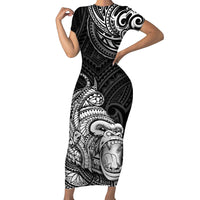 Hawaii Polynesian Short Sleeve Bodycon Dress Gorila Tatoo Polynesian Style - Wonder Print Shop