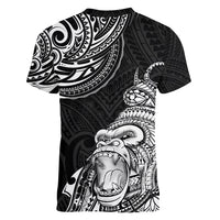 Hawaii Polynesian Women V Neck T Shirt Gorila Tatoo Polynesian Style - Wonder Print Shop