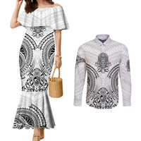 hawaii-polynesian-couples-matching-mermaid-dress-and-long-sleeve-button-shirts-warrior-symbol