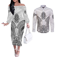 hawaii-polynesian-couples-matching-off-the-shoulder-long-sleeve-dress-and-long-sleeve-button-shirts-warrior-symbol