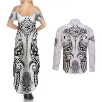 Hawaii Polynesian Couples Matching Summer Maxi Dress and Long Sleeve Button Shirts Warrior symbol - Wonder Print Shop