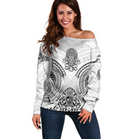 Hawaii Polynesian Off Shoulder Sweater Warrior symbol - Wonder Print Shop