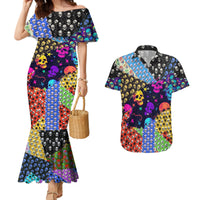 Skull Pattern Couples Matching Mermaid Dress and Hawaiian Shirt Colorful Skull Pattern Mix - Wonder Print Shop