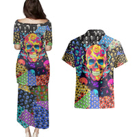 Skull Pattern Couples Matching Puletasi Dress and Hawaiian Shirt Colorful Skull Pattern Mix - Wonder Print Shop