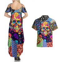 Skull Pattern Couples Matching Summer Maxi Dress and Hawaiian Shirt Colorful Skull Pattern Mix - Wonder Print Shop