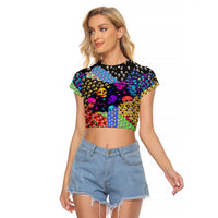 Skull Pattern Raglan Cropped T Shirt Colorful Skull Pattern Mix - Wonder Print Shop
