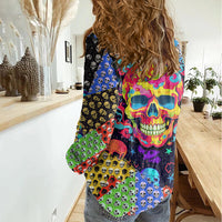 Skull Pattern Women Casual Shirt Colorful Skull Pattern Mix - Wonder Print Shop