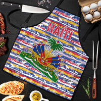 Haiti Christmas Apron with Blue Red Yellow Xmas Santa Sleigh and Coat of Arms - Wonder Print Shop