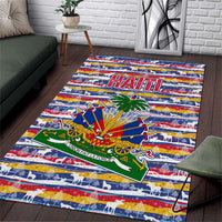 Haiti Christmas Area Rug with Blue Red Yellow Xmas Santa Sleigh and Coat of Arms - Wonder Print Shop